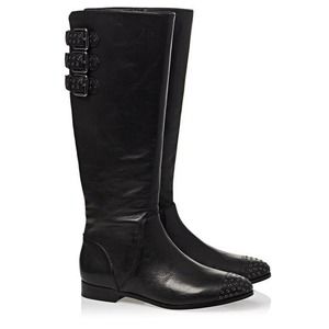 Rebecca Minkoff ROGAN Leather Grommet Detail Riding Boots Flat Black 5 New $395